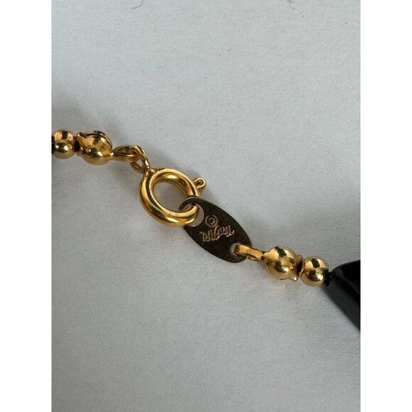 Trifari Necklace Black Lucite Plastic Gold Tone Chunky Geometric Bead Signed 30" - Picture 5 of 9